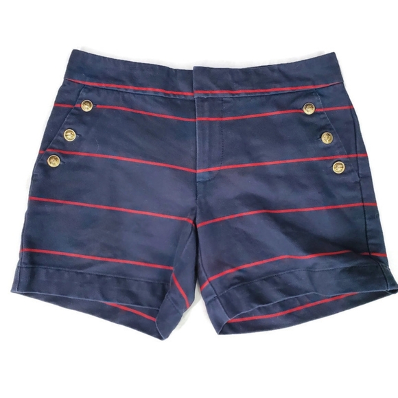 Tommy Hilfiger Red and Blue Striped Nautical Shorts Anchor Buttons Pockets Sz 00 - Picture 1 of 10